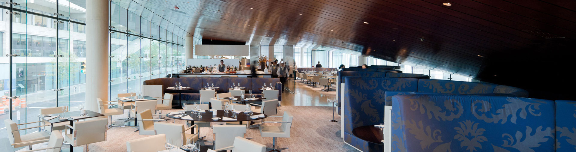Lincoln Ristorante interior with a view of Lincoln Center